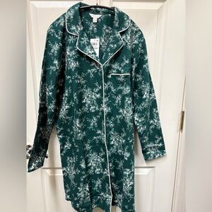 NWT Charter Club Green Print 100% Cotton Flannel Nightshirt
